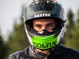 Leon Hunt in a helmet
